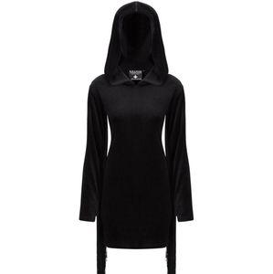 Black Velvet Hooded Fringe Dress from Killstar